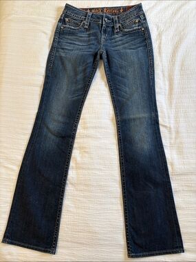 EUC Rock Revival Dark Blue Crystal Buttoned Elena Bootcut Jeans